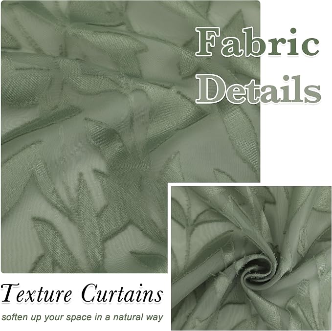 Lecloud Leia 36 Inch Sheer Curtains Sage Green Tiers - Image 4