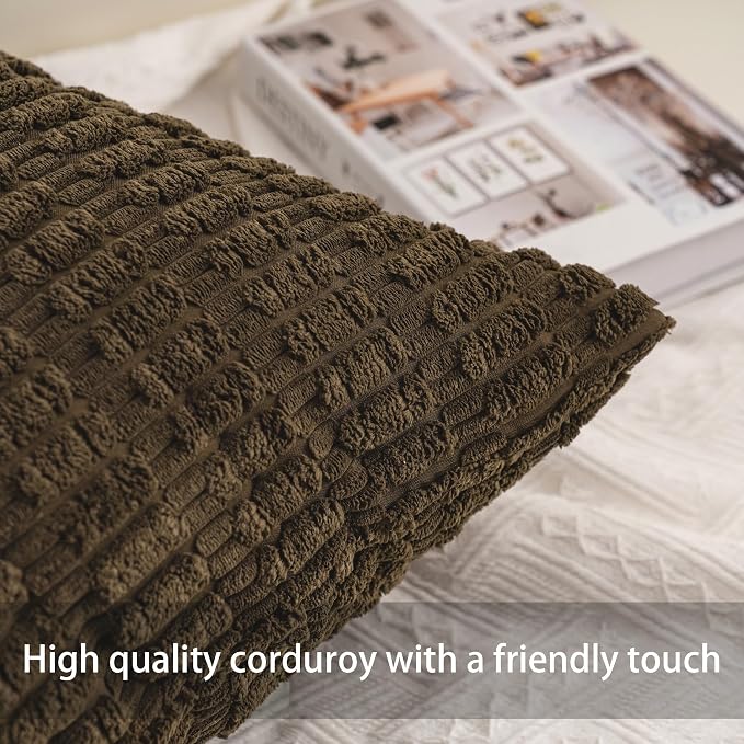 Pack of 2 Corduroy Decorative Throw Pillow Covers 20x20 InchSoft Striped Pillow - Image 2