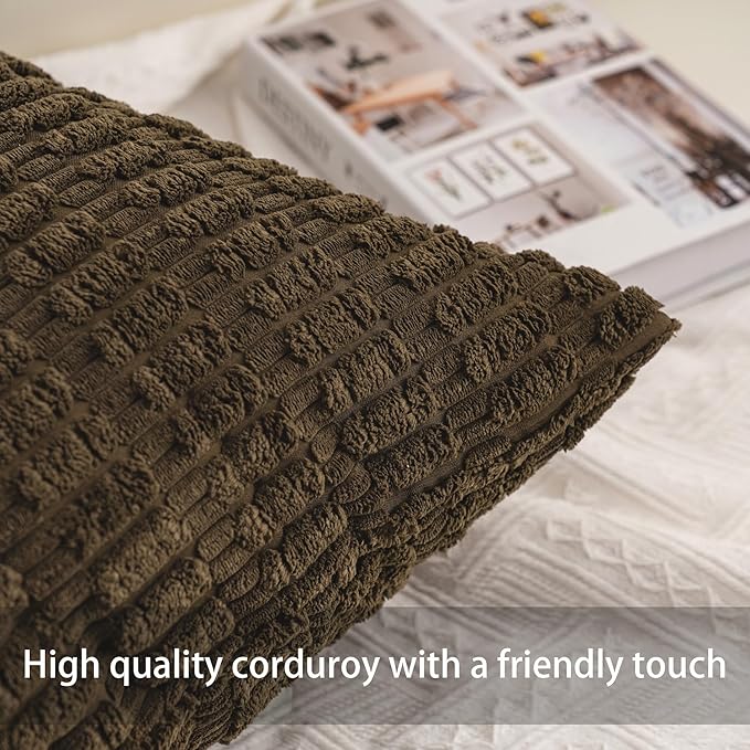 Pack of 2 Corduroy Decorative Throw Pillow Covers 12x24 Inch Soft Striped - Image 2