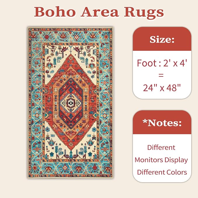 SERISSA 2x4 Boho Rugs for Entryway, Washable Non-Slip Kitchen Runner Rug - Image 6