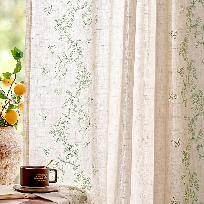 jinchan Evelyn Embroidered Linen Curtains by JINCHAN