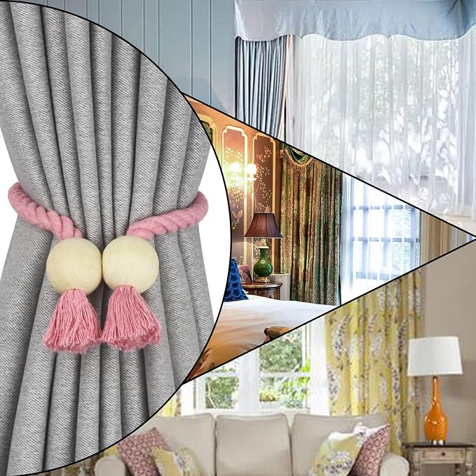 4 Pack Magnetic Curtain Tiebacks Cotton Hand Woven Tie Back Decorative Rope - Image 6