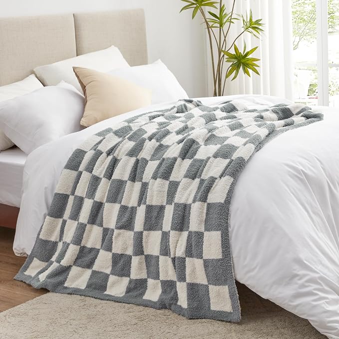 EXQ Home Checkered Throw Blanket, Knitted Blanket - Image 2