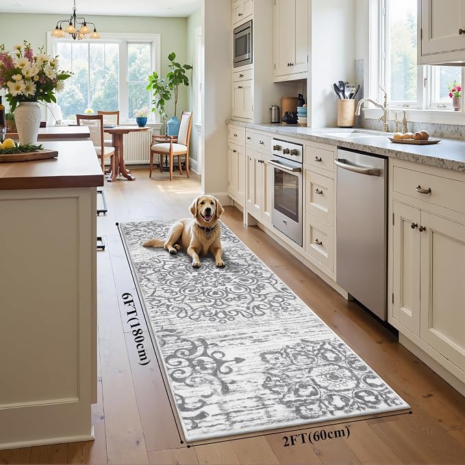 HEBE Hallway Runner Rug 2'x6' Washable Vintage Kitchen Rugs Non Slip Laundry - Image 2