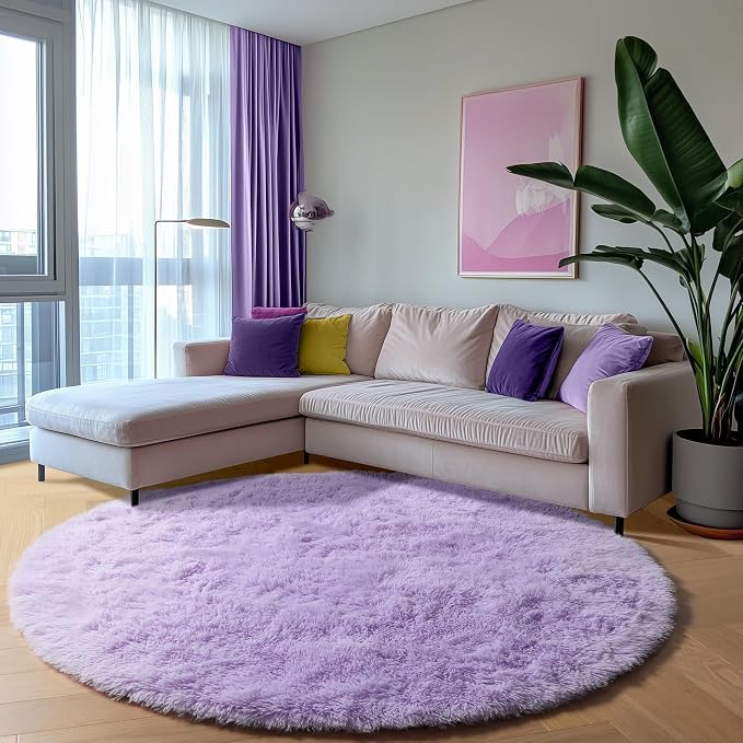 ONASAR Light Purple Round Area Rug 4ft, Soft Bedroom Circle Rugs Floor Mats - Image 4