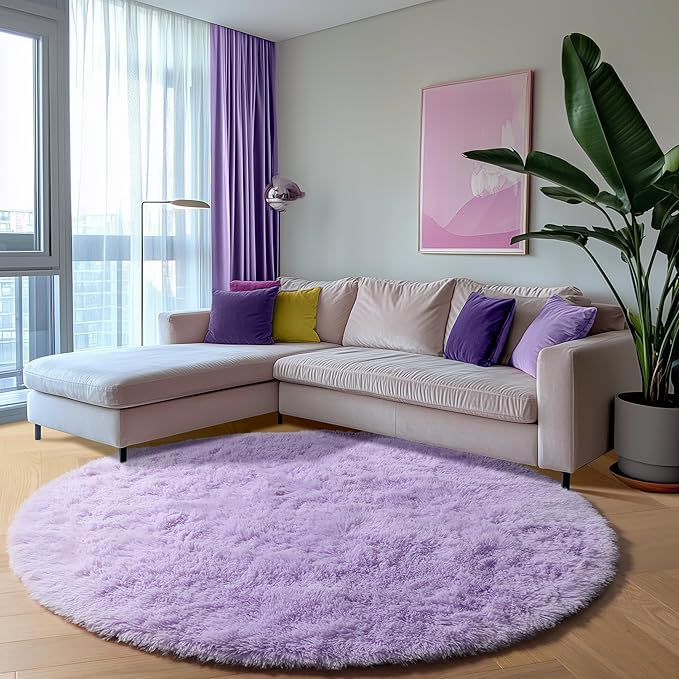 ONASAR Light Purple Round Area Rugs 5ft, Soft Bedroom Circle Rug Floor Mats - Image 3