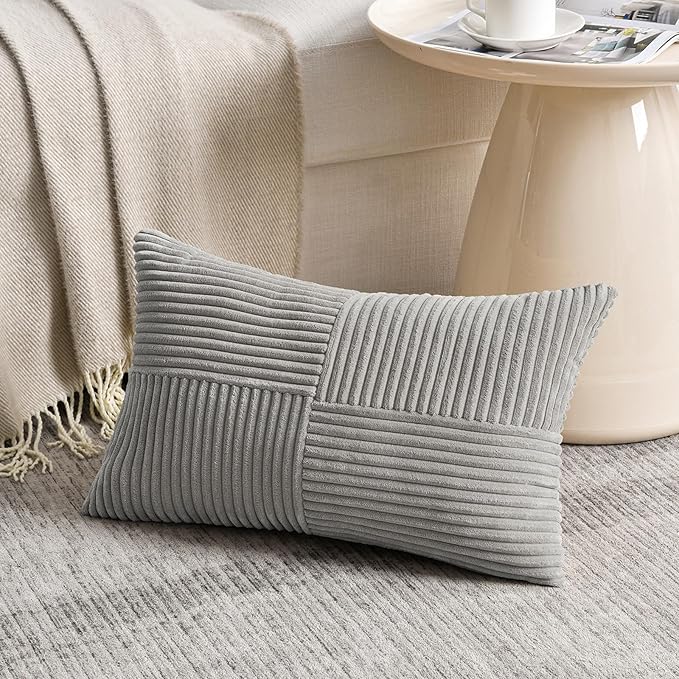 Fancy Homi 2 Packs Grey Lumbar Decorative Throw Pillow Covers 16x28 Inch - Image 2