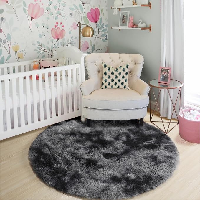 Amdrebio Tie-Dyed Dark Grey Round Area Rug 5Ft - Image 7