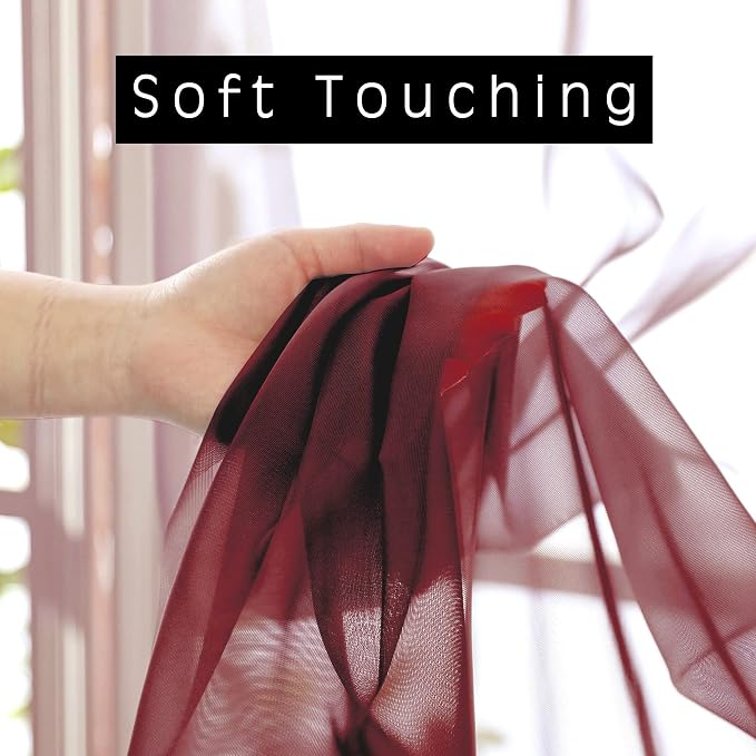 OWENIE Burgundy Red Sheer Curtains 72 Inches Long 2 Panels Set, Transparent - Image 4