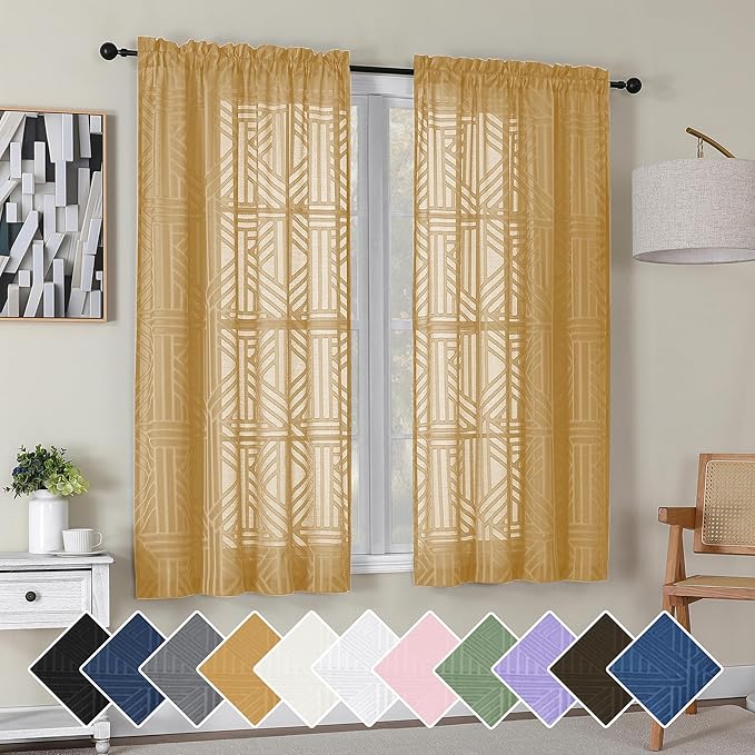 Simplebrand Gold Semi Sheer Curtains 63 Inch Length 2 Panels, Light Filtering by Simplebrand