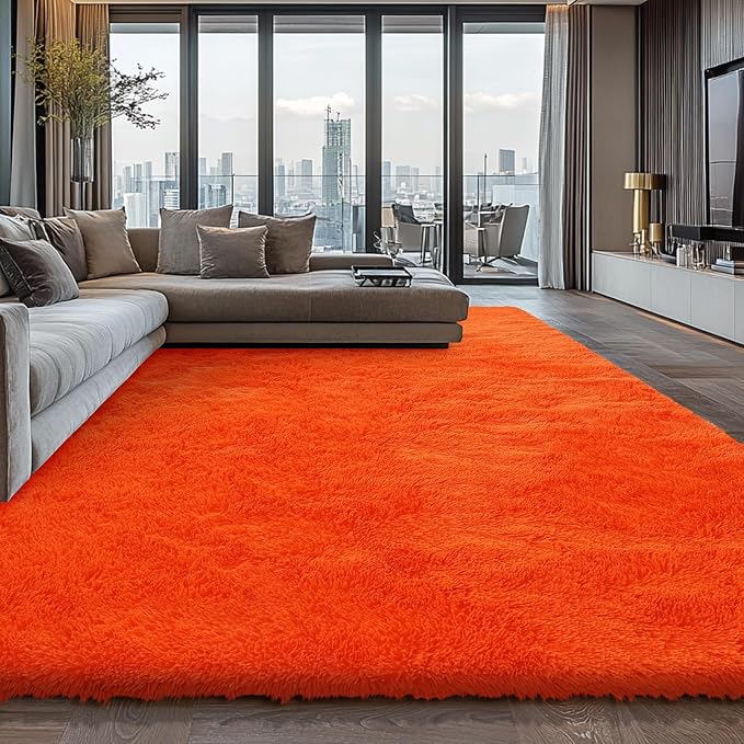 Orange Shag Area Rugs for Bedroom Living Room, 5X8 Ultra Soft Fluffy Area Rugs - Image 3
