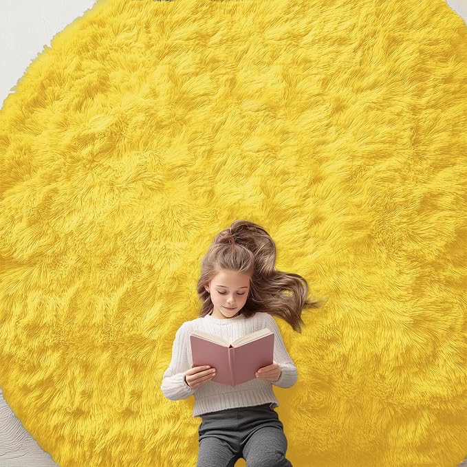 OLANLY Yellow Round Rugs for Bedroom by OLANLY
