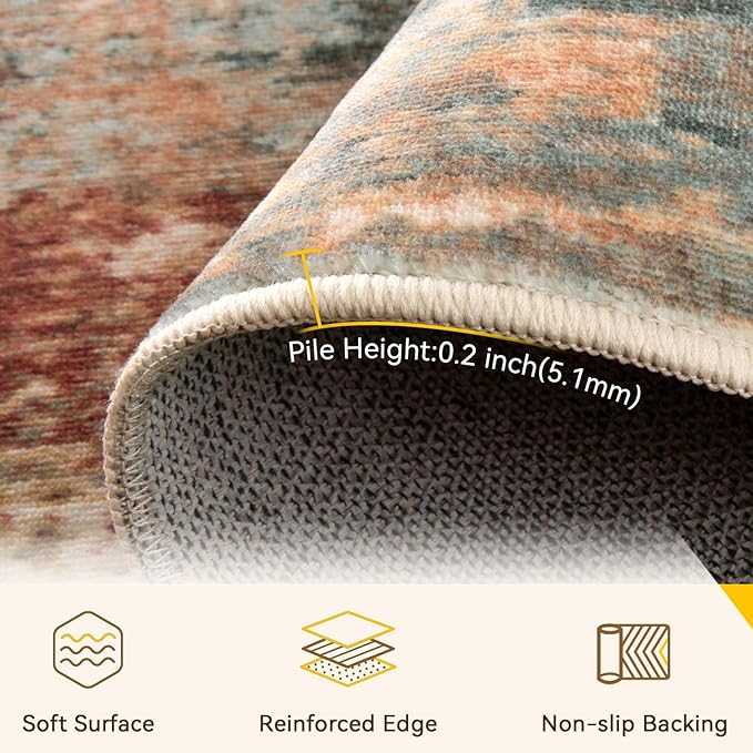 Washable Area Rugs 3x8 Non-Slip Modern Abstract Soft - Image 3