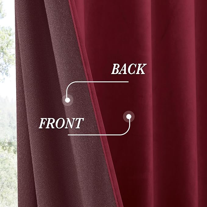 RYB HOME Burgundy Red Velvet Curtains - Image 5
