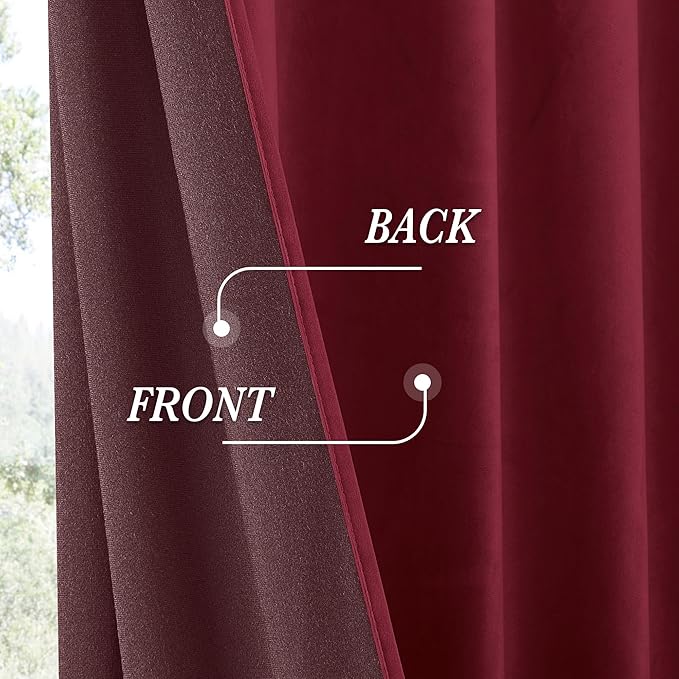 RYB HOME Burgundy Red Velvet Curtains - Image 5