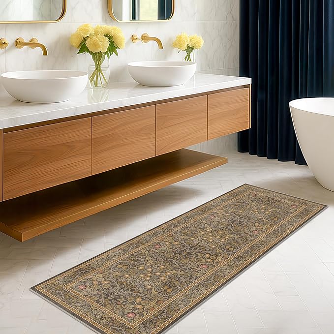 Washable Runner Rug Non Slip 2x6, Laundry Room, Bedroom Bedside, Vintage Floral - Image 3