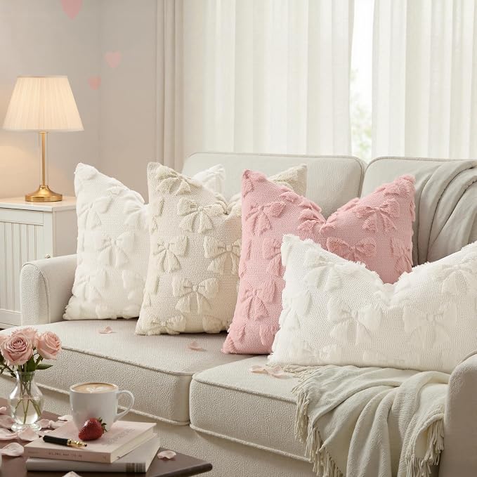 decorUhome Cream White Bow Pillow Covers Set of 2 Coquette Aesthetic Cute - Image 2