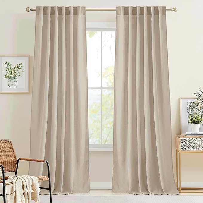 RYB HOME Guaze Burlap Curtains 95 inches Long, Large Window Treatment Back Tab by RYBHOME