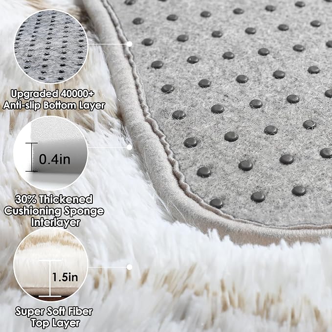 8x10 Area Rugs for Living Room, Fluffy White and Beige Bedroom Modern Rug | - Image 3