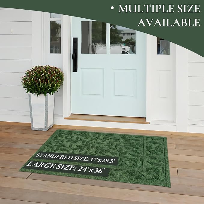Green Leaves Outdoor Indoor Entrance Doormats, Absorbent Durable Heavy Duty - Image 4