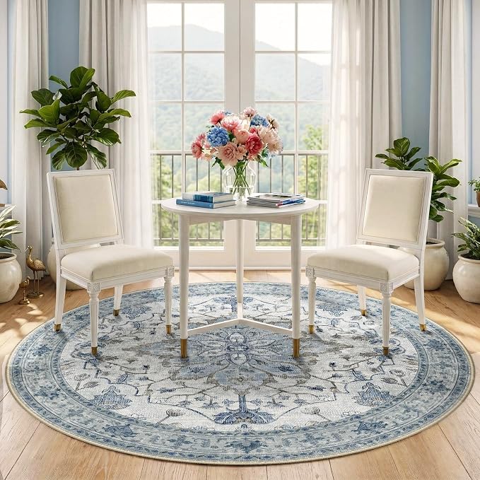 RELEANY Area Rugs 5ft Washable Non-Slip, Floral Vintage Distress Print Pattern - Image 3