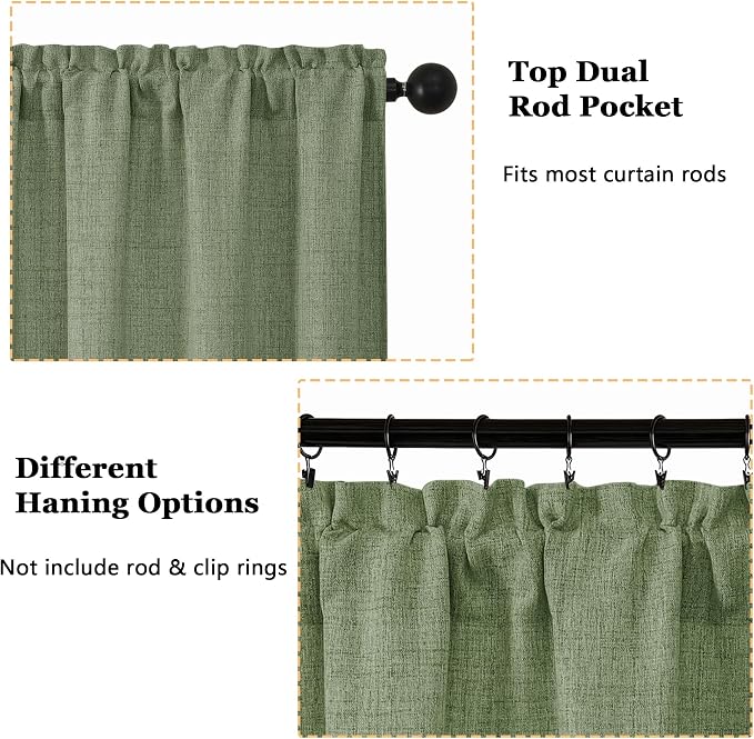 OWENIE Sage Green Valances for Windows 1 Pcs, Light Filtering Textured - Image 4