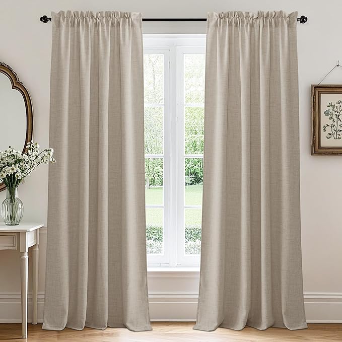 RYB HOME Natural Beige Linen Sheer Curtains 108 inches Long by RYBHOME