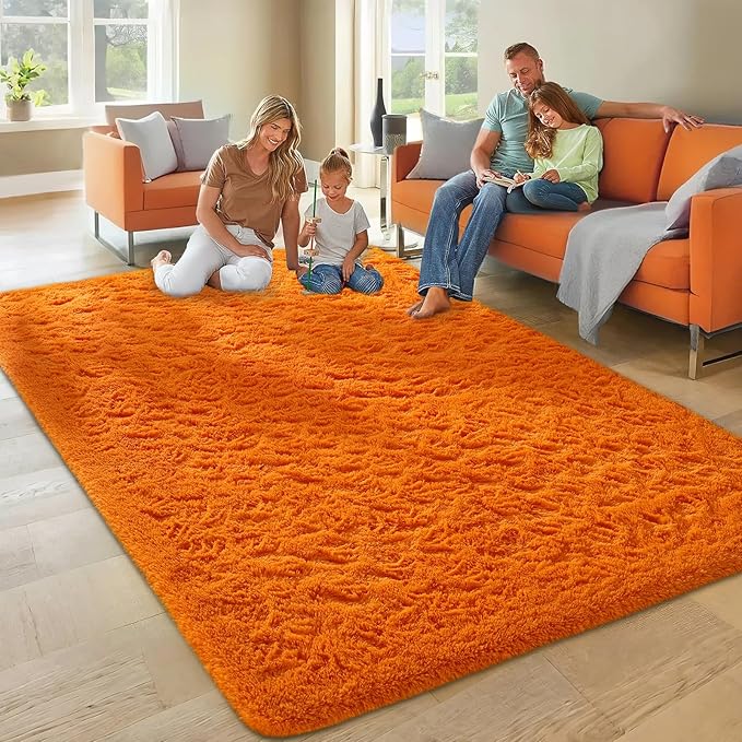 Ophanie Orange Rugs for Living Room Bedroom, 5x8 Fluffy Fuzzy Furry Carpet - Image 3