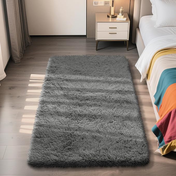 Shag Area Rug for Bedroom 3x5, Deep Grey Fluffy Area Rugs for Living Room by yulidayang