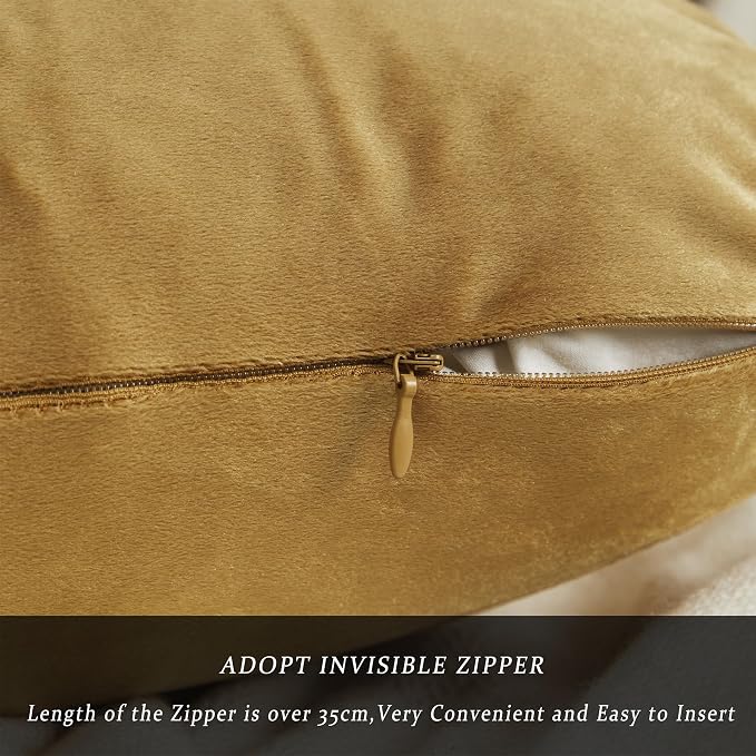 GIGIZAZA Golden Throw Pillow Covers 24x24 Decorative Velvet Cushion Covers Pack - Image 5