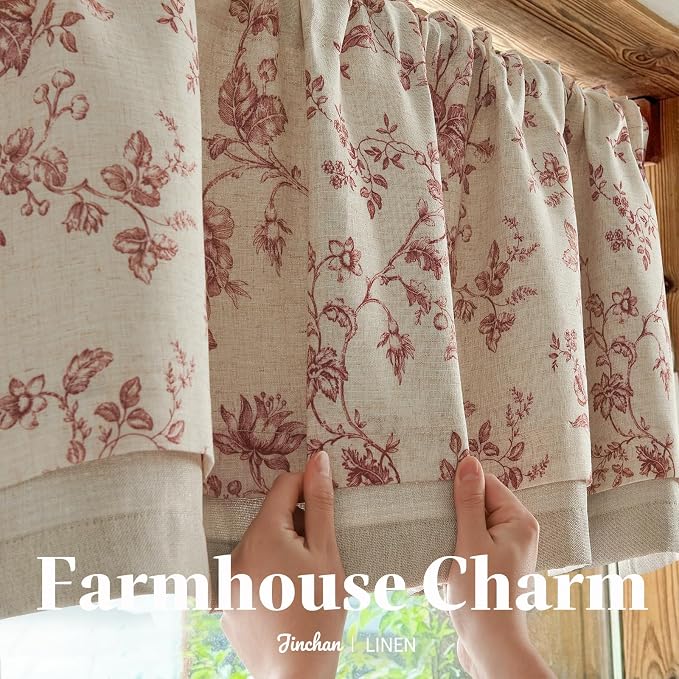 jinchan Amlie Floral Linen Valance Curtain Farmhouse Kitchen Valance - Image 6