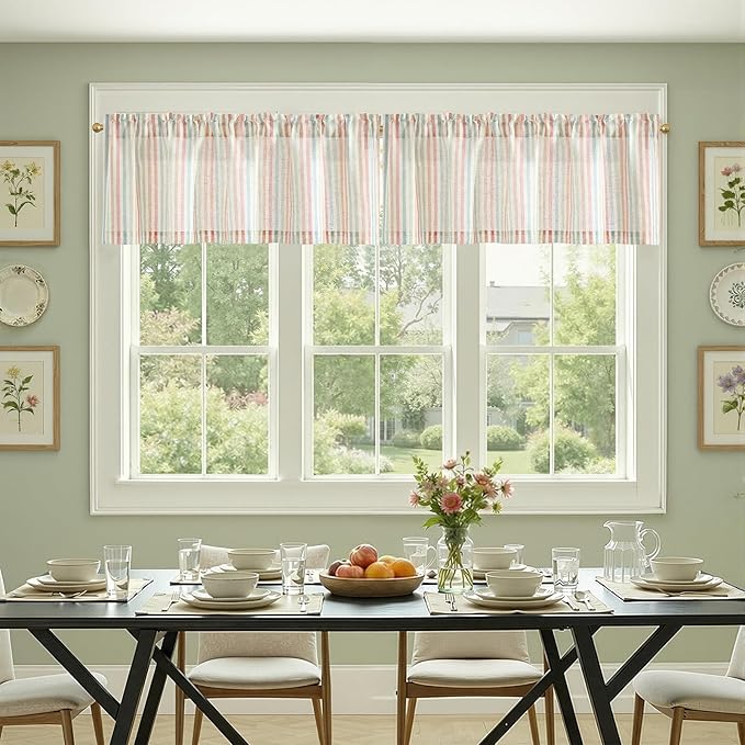 jinchan Valance Curtain Linen Textured Striped Window Curtain - Image 5