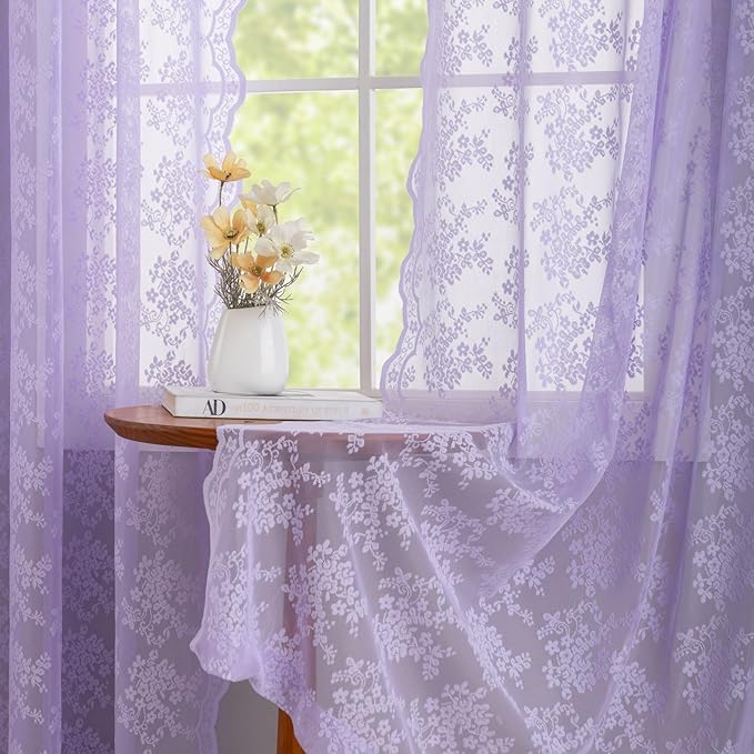 YJ YANJUN Vintage Lace Curtains 96 Inches Long-Victorian Floral Pattern - Image 4