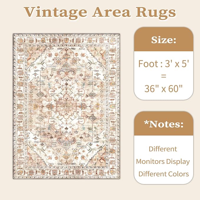 SERISSA Area Rug 3x5 Boho Peach Cream Rugs - Image 6