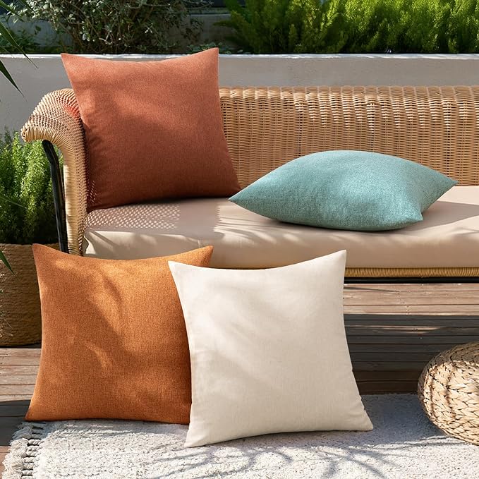 MIULEE Pack of 4 Decorative Outdoor Throw Pillow Covers Linen Waterproof Pillow - Image 3