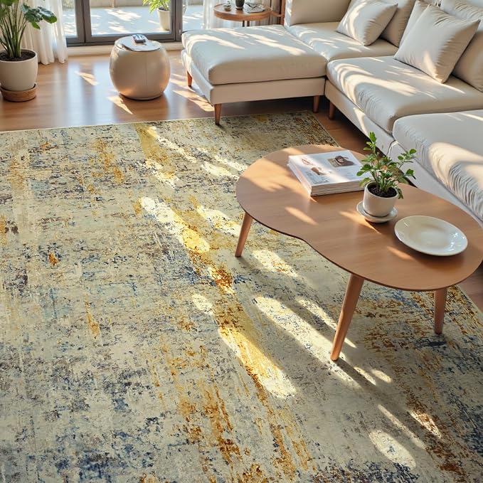 Ompaa Living Room Rug 8x10 Beige Area Rugs Machine Washable Abstract Boho Large - Image 3