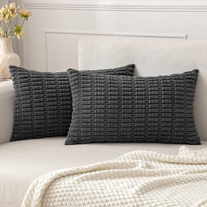 MIULEE Pack of 2 Corduroy Decorative Lumbar Throw Pillow Covers 20x12 Inch Soft by MIULEE