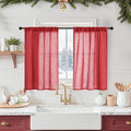 BGment Red Linen Kitchen Curtains Window Over Sink, Short Semi Sheer Drapes by BGment