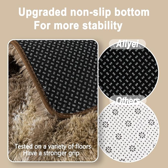 Soft Runner Rugs for Bedroom Hallways, 2x6 Abstract Brown Fluffy Shag Throw - Image 4