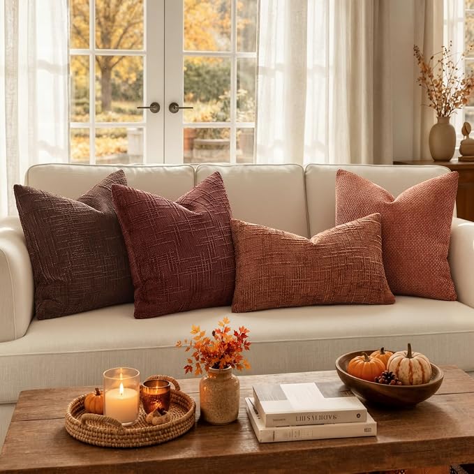 MIULEE Chenille Textured Throw Pillow Covers Terracotta 18x18 Set of 2 | Slubby - Image 3