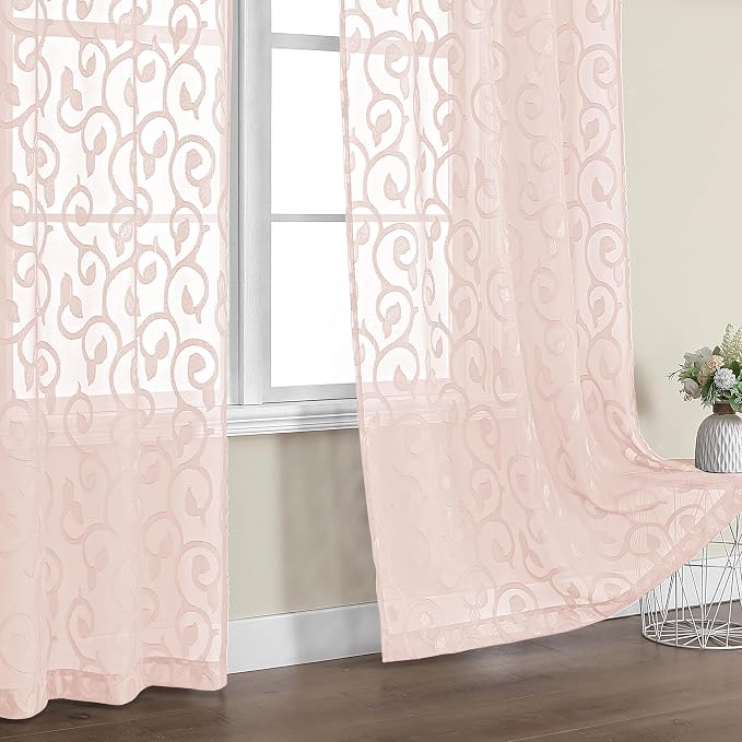 OWENIE Furman Blush Sheer Curtains 63 inch Length - Image 6