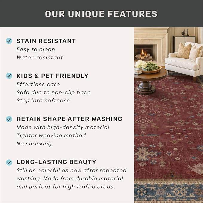 Hazo Haus Non Slip 10ft Long Hallway Runner Rug Burgundy - Image 7