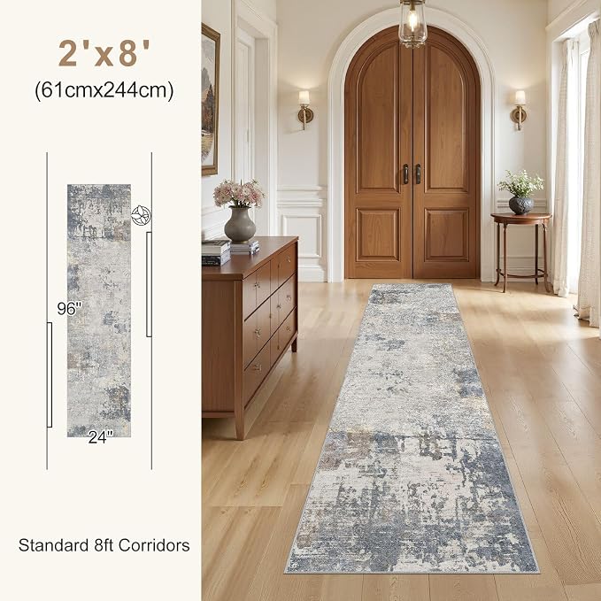 2X8 Washable Runner Rug for Hallway: Soft Neutral Modern Abstract Area Rug - Image 5