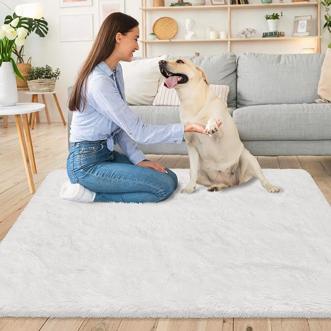 Small Area Rug for Bedroom 3x5ft Mini White Fluffy Rug Mat Bedside Throw Rug - Image 2
