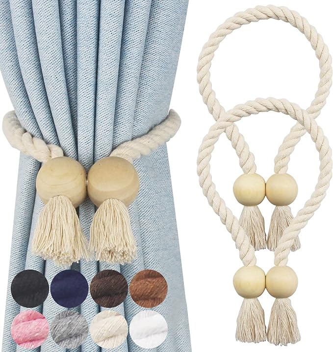 2 Pack Magnetic Curtain Tiebacks Cotton Hand Woven Tie Back Decorative Rope by CurtianTiebacks