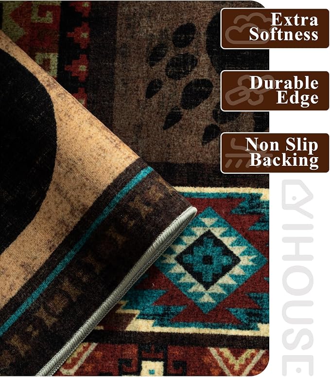 YIHOUSE Rustic Cabin Area Rug 4x6, Machine Washable Lodge Bear Rug, Non-Slip - Image 5