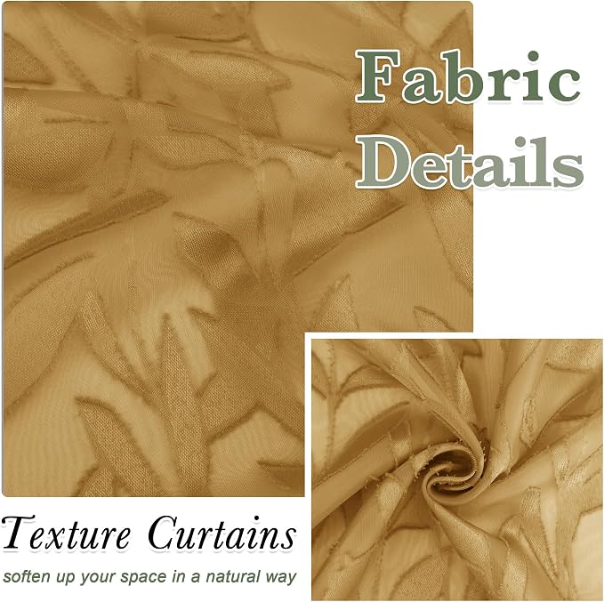 Lecloud Leia Dark Gold Sheer Kitchen Curtains 24 Inch Length 2 Pcs, Jacquard - Image 8