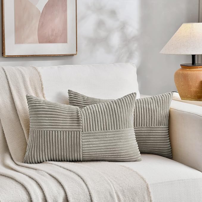 Fancy Homi 2 Packs Neutral Grey Lumbar Decorative Throw Pillow Covers 14x22 Inch - Image 5