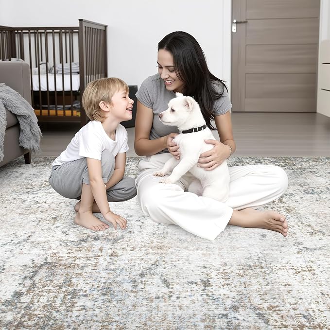 5x7 Area Rug Living Room Rug: Washable Modern Abstract Soft Thin Rug Indoor - Image 9