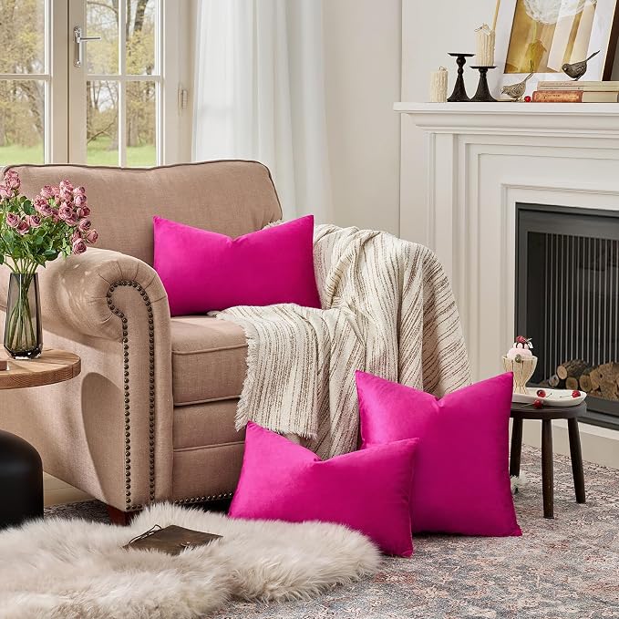 GIGIZAZA 12x20 Hot Pink Pillow Covers Velvet Lumbar Pillow Decorative Throw - Image 3
